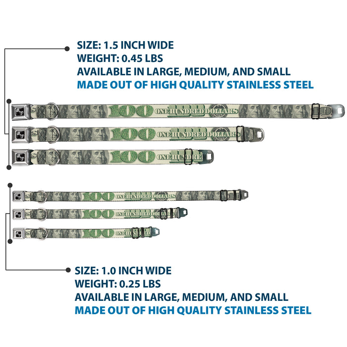 Dog Bone Seatbelt Buckle Collar - 100 Dollar Bill CLOSE-UP/Triple Benjamin Seatbelt Buckle Collars Buckle-Down