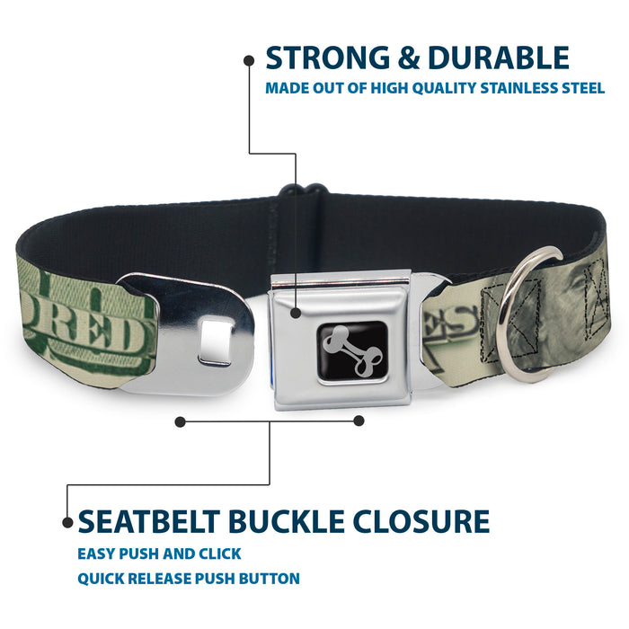 Dog Bone Seatbelt Buckle Collar - 100 Dollar Bill CLOSE-UP/Triple Benjamin Seatbelt Buckle Collars Buckle-Down