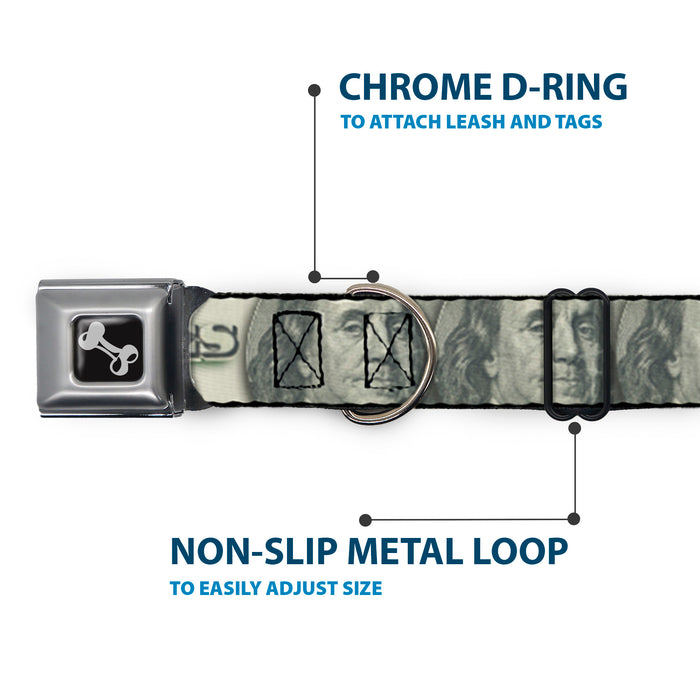 Dog Bone Seatbelt Buckle Collar - 100 Dollar Bill CLOSE-UP/Triple Benjamin Seatbelt Buckle Collars Buckle-Down