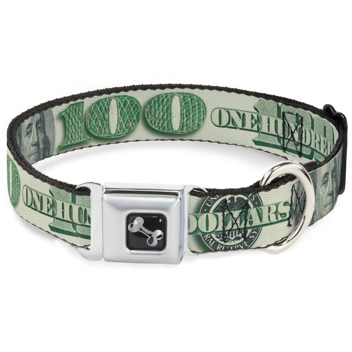 Dog Bone Seatbelt Buckle Collar - 100 Dollar Bill CLOSE-UP/Triple Benjamin Seatbelt Buckle Collars Buckle-Down