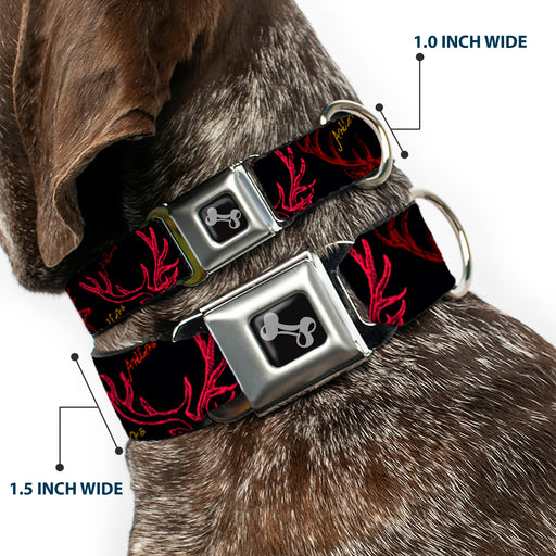 Dog Bone Seatbelt Buckle Collar - Antlers Black/Burgundy/Gold Seatbelt Buckle Collars Buckle-Down