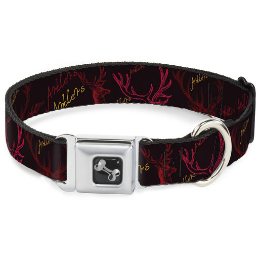 Dog Bone Seatbelt Buckle Collar - Antlers Black/Burgundy/Gold Seatbelt Buckle Collars Buckle-Down