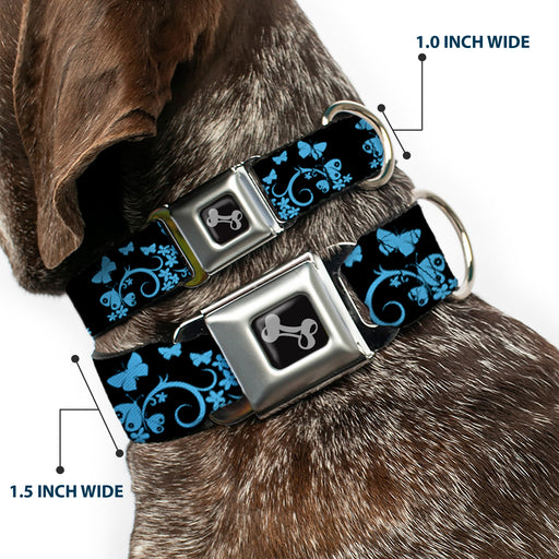 Dog Bone Seatbelt Buckle Collar - Butterfly Garden Black/Blue Seatbelt Buckle Collars Buckle-Down