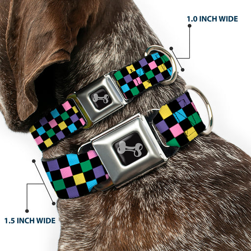 Dog Bone Seatbelt Buckle Collar - Checker Black/Multi Pastel Seatbelt Buckle Collars Buckle-Down