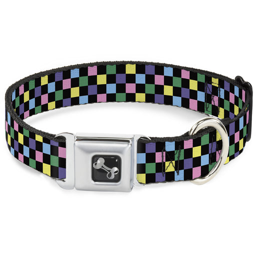 Dog Bone Seatbelt Buckle Collar - Checker Black/Multi Pastel Seatbelt Buckle Collars Buckle-Down