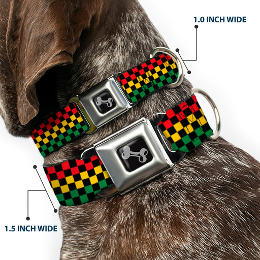 Dog Bone Seatbelt Buckle Collar - Checker Black/Rasta Seatbelt Buckle Collars Buckle-Down