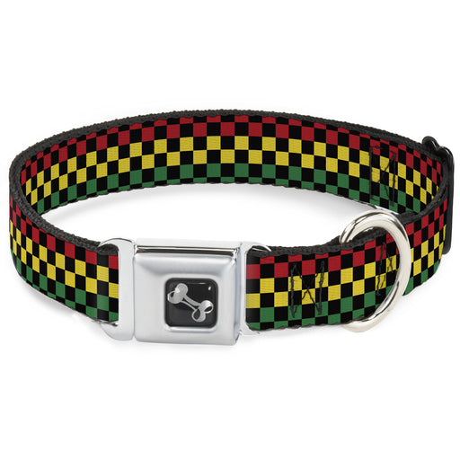 Dog Bone Seatbelt Buckle Collar - Checker Black/Rasta Seatbelt Buckle Collars Buckle-Down