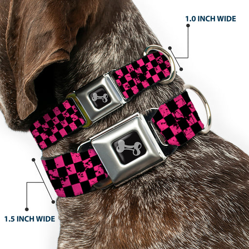 Dog Bone Seatbelt Buckle Collar - Checker Weathered Black/Neon Pink Seatbelt Buckle Collars Buckle-Down