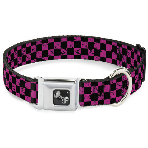 Dog Bone Seatbelt Buckle Collar - Checker Weathered Black/Neon Pink Seatbelt Buckle Collars Buckle-Down