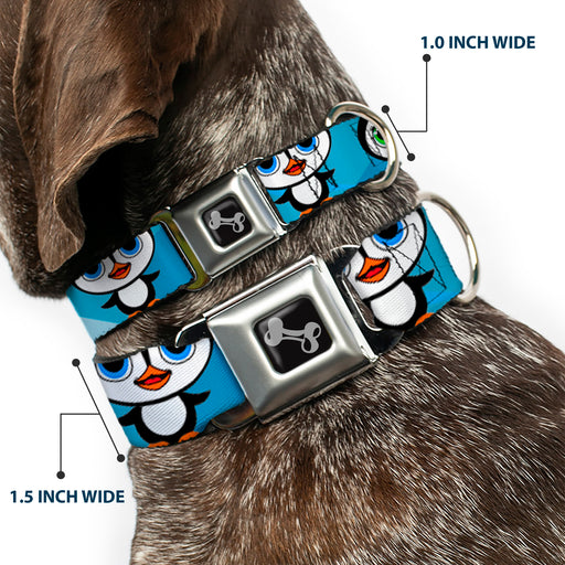 Dog Bone Seatbelt Buckle Collar - Cute Penguins Blue Bubbles Seatbelt Buckle Collars Buckle-Down