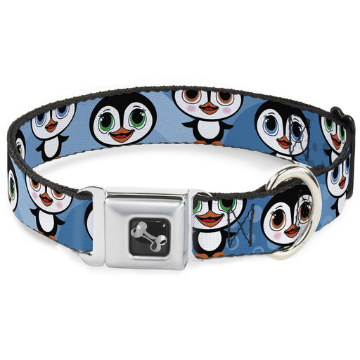 Dog Bone Seatbelt Buckle Collar - Cute Penguins Blue Bubbles Seatbelt Buckle Collars Buckle-Down