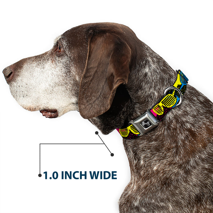 Dog Bone Seatbelt Buckle Collar - Eighties Shades Splatter Black/Neon Seatbelt Buckle Collars Buckle-Down 1.0" WIDE SMALL