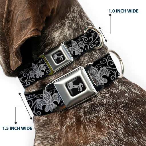 Dog Bone Seatbelt Buckle Collar - Fleur-de-Lis w/Filigree Black/Gray Seatbelt Buckle Collars Buckle-Down