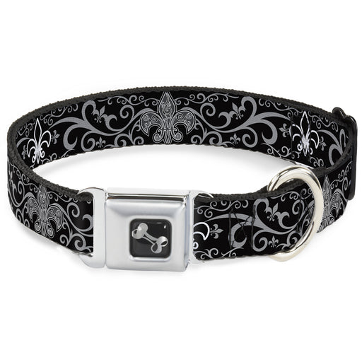 Dog Bone Seatbelt Buckle Collar - Fleur-de-Lis w/Filigree Black/Gray Seatbelt Buckle Collars Buckle-Down