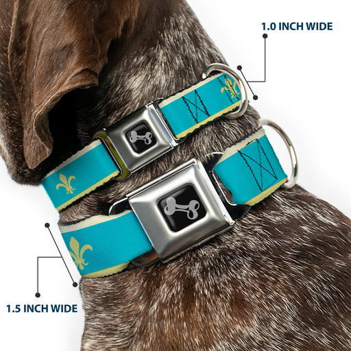 Dog Bone Seatbelt Buckle Collar - Fleur-de-Lis2 Baby Blue/Tan/Lime Green Seatbelt Buckle Collars Buckle-Down