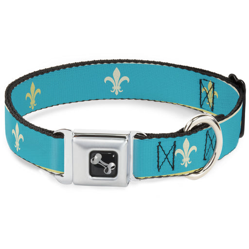 Dog Bone Seatbelt Buckle Collar - Fleur-de-Lis2 Baby Blue/Tan/Lime Green Seatbelt Buckle Collars Buckle-Down