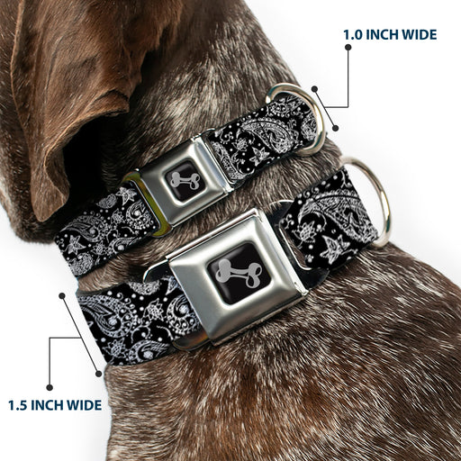 Dog Bone Seatbelt Buckle Collar - Floral Paisley Black/White Seatbelt Buckle Collars Buckle-Down