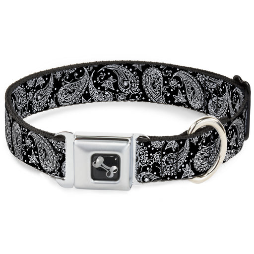 Dog Bone Seatbelt Buckle Collar - Floral Paisley Black/White Seatbelt Buckle Collars Buckle-Down