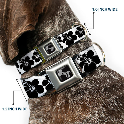 Dog Bone Seatbelt Buckle Collar - Hibiscus White/Black Seatbelt Buckle Collars Buckle-Down