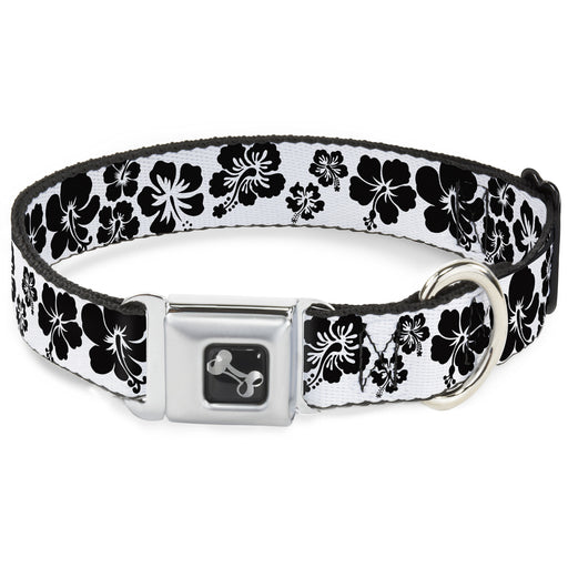 Dog Bone Seatbelt Buckle Collar - Hibiscus White/Black Seatbelt Buckle Collars Buckle-Down