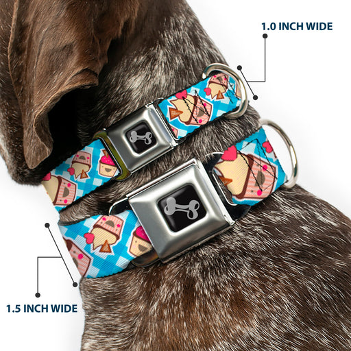 Dog Bone Seatbelt Buckle Collar - Happy Cupcakes Buffalo Plaid White/Blue Seatbelt Buckle Collars Buckle-Down