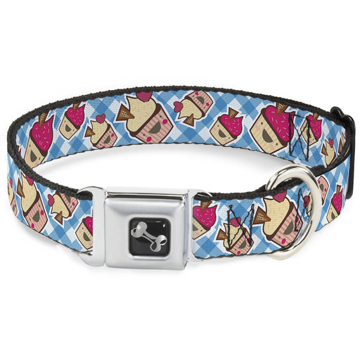 Dog Bone Seatbelt Buckle Collar - Happy Cupcakes Buffalo Plaid White/Blue Seatbelt Buckle Collars Buckle-Down