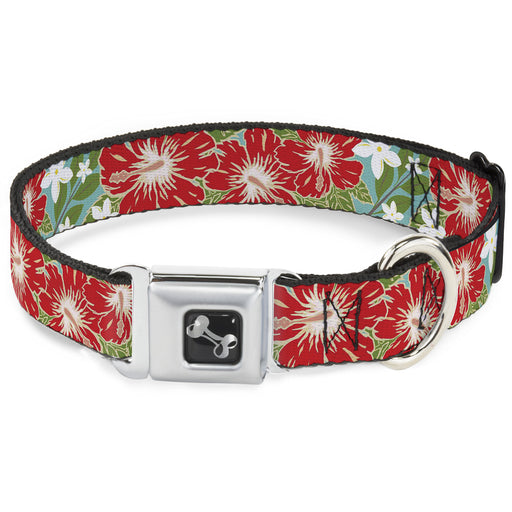 Dog Bone Seatbelt Buckle Collar - Hibiscus & Plumerias Turquoise/Green/Red/White Seatbelt Buckle Collars Buckle-Down