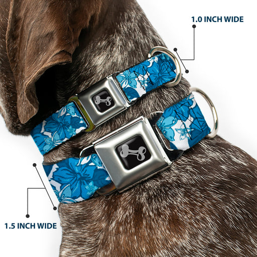 Dog Bone Seatbelt Buckle Collar - Hibiscus Collage White/Blues Seatbelt Buckle Collars Buckle-Down