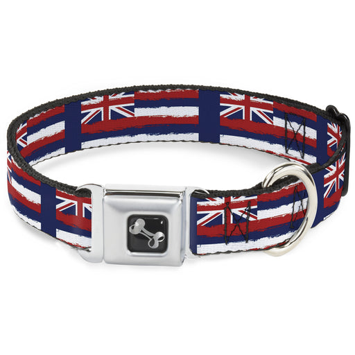 Dog Bone Seatbelt Buckle Collar - Hawaii Flags Weathered Blue/Red/White Seatbelt Buckle Collars Buckle-Down