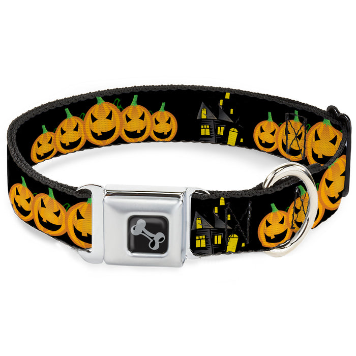 Dog Bone Seatbelt Buckle Collar - Jack-o'-Lanterns/Haunted House Black/Yellow Seatbelt Buckle Collars Buckle-Down   