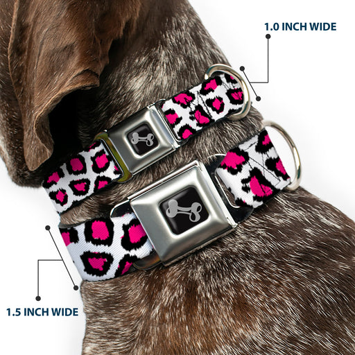 Dog Bone Seatbelt Buckle Collar - Leopard White/Fuchsia Seatbelt Buckle Collars Buckle-Down