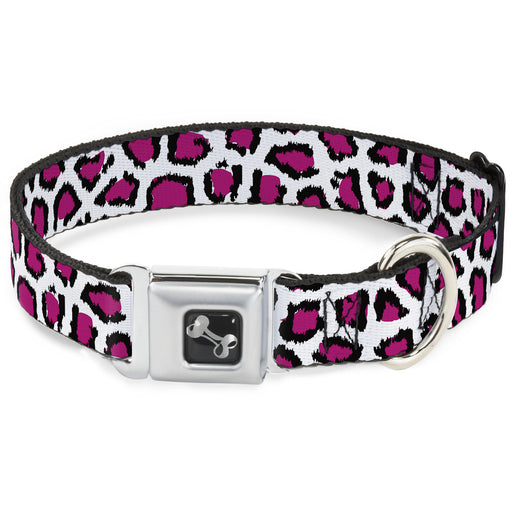 Dog Bone Seatbelt Buckle Collar - Leopard White/Fuchsia Seatbelt Buckle Collars Buckle-Down