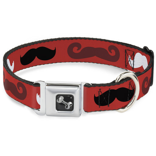 Dog Bone Seatbelt Buckle Collar - Mustaches Red/Brown/White/Black Seatbelt Buckle Collars Buckle-Down