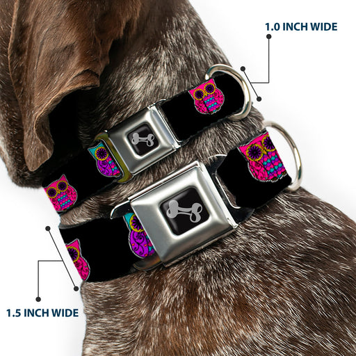 Dog Bone Seatbelt Buckle Collar - Owls Black/Fuchsia/Purple/Turquoise Seatbelt Buckle Collars Buckle-Down