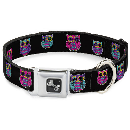 Dog Bone Seatbelt Buckle Collar - Owls Black/Fuchsia/Purple/Turquoise Seatbelt Buckle Collars Buckle-Down