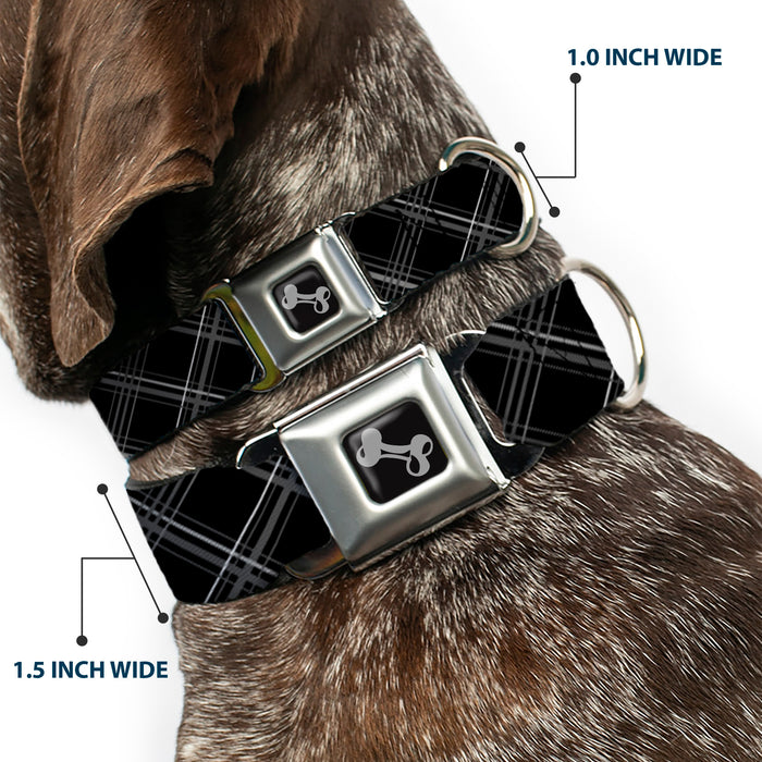 Dog Bone Seatbelt Buckle Collar - Plaid X Black/Gray Seatbelt Buckle Collars Buckle-Down