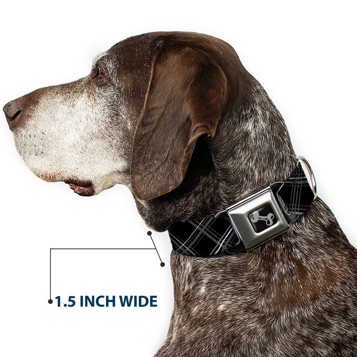 Dog Bone Seatbelt Buckle Collar - Plaid X Black/Gray Seatbelt Buckle Collars Buckle-Down 1.5" WIDE SMALL