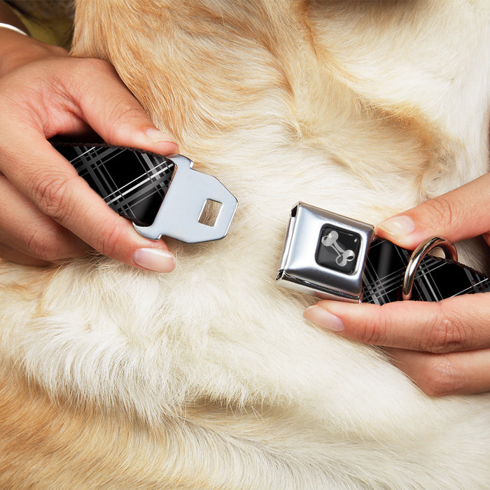 Dog Bone Seatbelt Buckle Collar - Plaid X Black/Gray Seatbelt Buckle Collars Buckle-Down