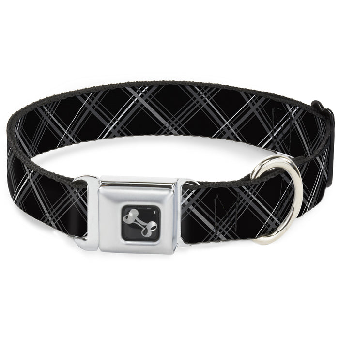 Dog Bone Seatbelt Buckle Collar - Plaid X Black/Gray Seatbelt Buckle Collars Buckle-Down