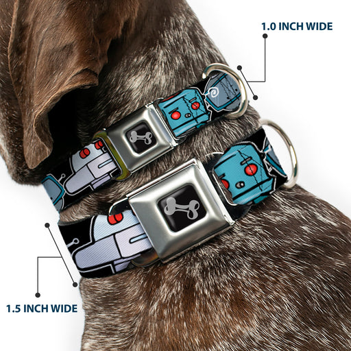 Dog Bone Seatbelt Buckle Collar - Robots CLOSE-UP Black Seatbelt Buckle Collars Buckle-Down