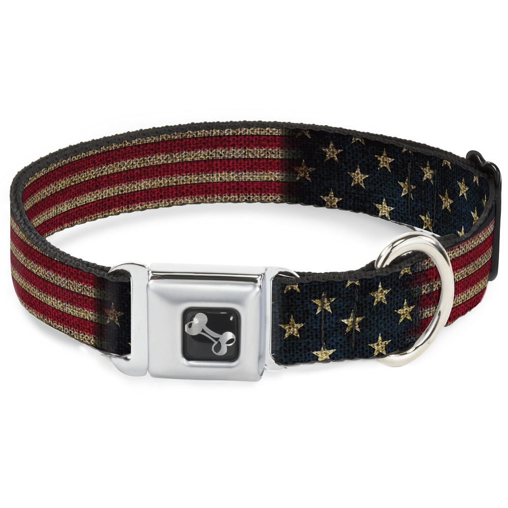 Dog Bone Seatbelt Buckle Collar - Vintage US Flag Stretch Seatbelt Buckle Collars Buckle-Down