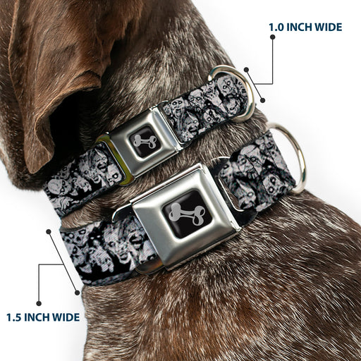 Dog Bone Seatbelt Buckle Collar - Zombie Skulls Sketch Seatbelt Buckle Collars Buckle-Down