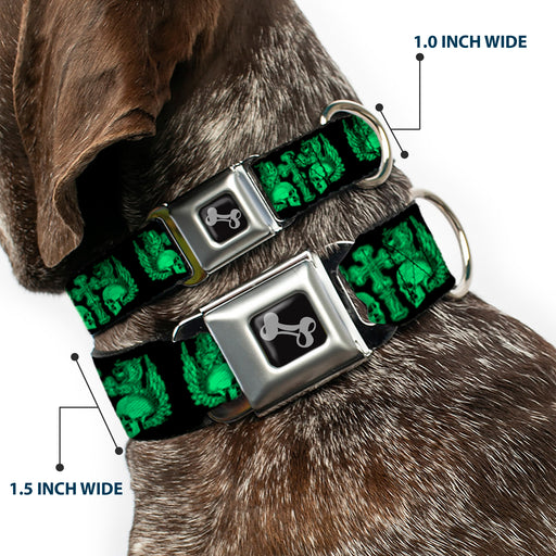 Dog Bone Seatbelt Buckle Collar - BD Skulls w/Wings Black/Green Seatbelt Buckle Collars Buckle-Down