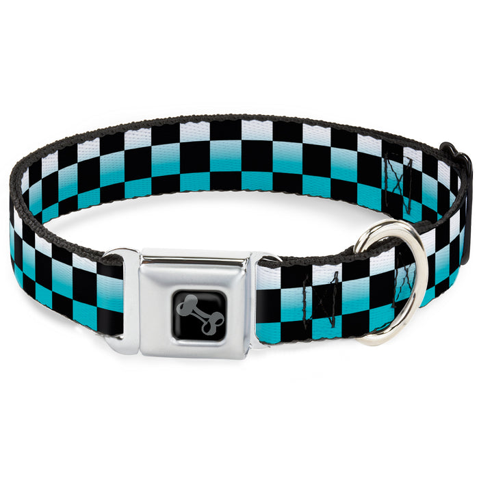 Dog Bone Seatbelt Buckle Collar - Checker Black/Ombre Turquoise Seatbelt Buckle Collars Buckle-Down