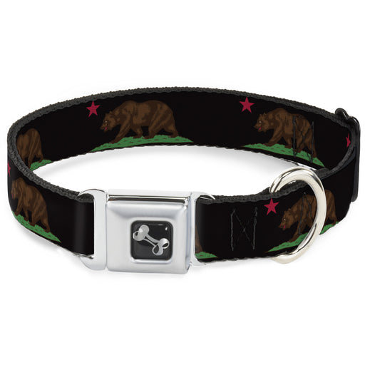 Dog Bone Seatbelt Buckle Collar - California Flag Bear Black Seatbelt Buckle Collars Buckle-Down