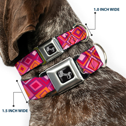 Dog Bone Seatbelt Buckle Collar - Skewed Squares Stacked Purple/Orange/Pinks Seatbelt Buckle Collars Buckle-Down