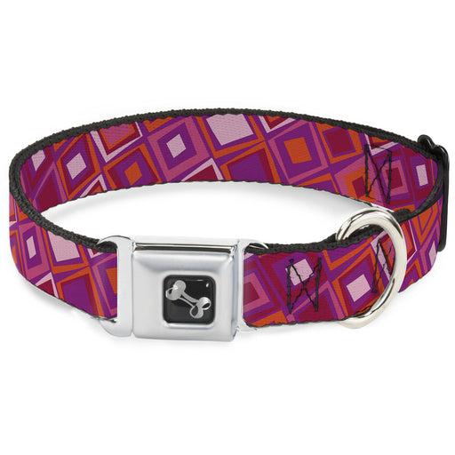 Dog Bone Seatbelt Buckle Collar - Skewed Squares Stacked Purple/Orange/Pinks Seatbelt Buckle Collars Buckle-Down