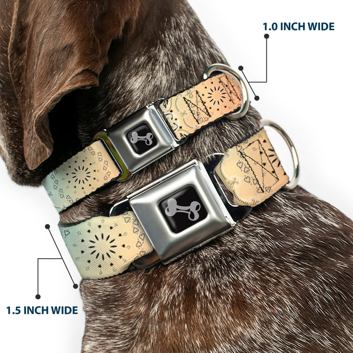 Dog Bone Black/Silver Seatbelt Buckle Collar - Bandana Paisley Ombre Pastel/Black Seatbelt Buckle Collars Buckle-Down