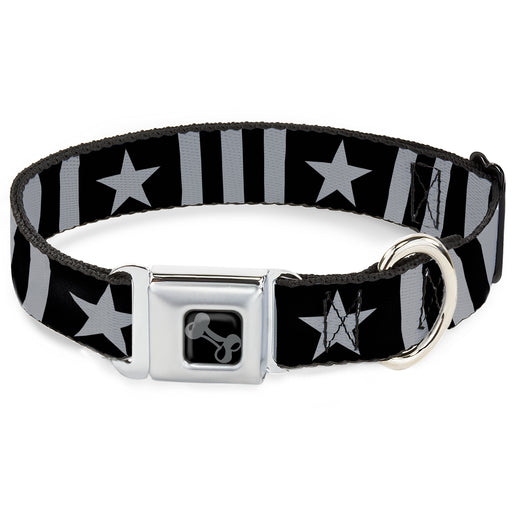 Dog Bone Black/Silver Seatbelt Buckle Collar - Star and Three Stripes Black/Gray Seatbelt Buckle Collars Buckle-Down   