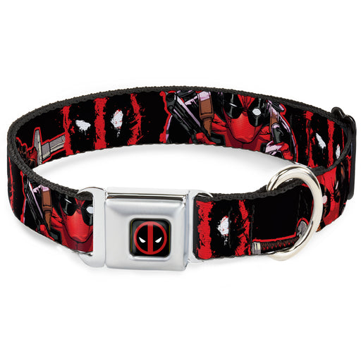 Deadpool Logo Full Color Black/Red/White Seatbelt Buckle Collar - Deadpool 2-Action Poses/Splatter Logo Black/Red/White Seatbelt Buckle Collars Marvel Comics   